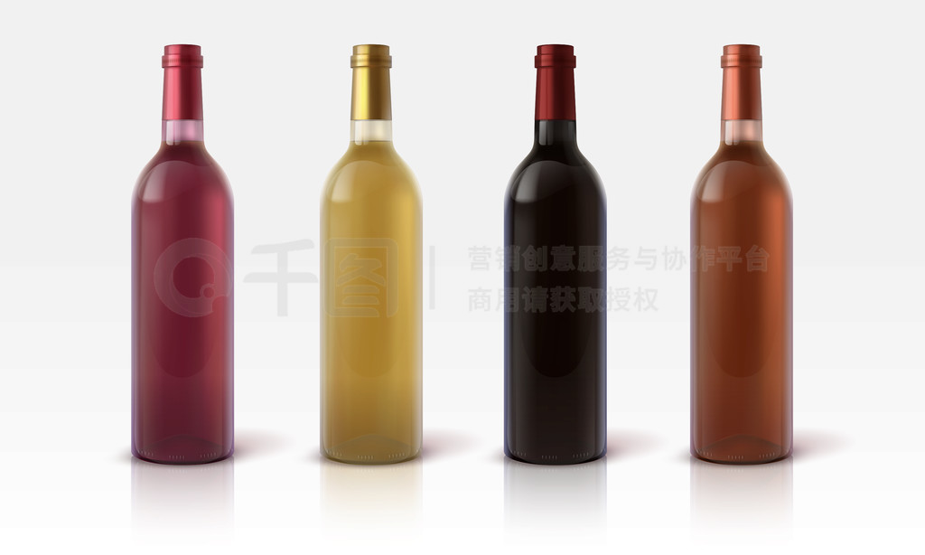 逼真3D酒瓶模型 多色葡萄飲料的玻璃容器設計與商業應用